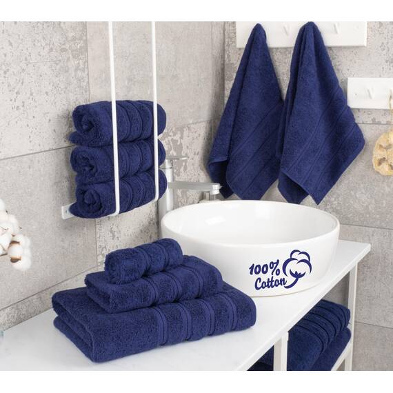 American Soft Linen, 6-teiliges Handtuch-Set, 100% türkische Baumwolle, Handtücher für Badezimmer, weich, saugfähig, 2 Badetücher, 2 Handtücher, 2 Waschlappen, Marineblau