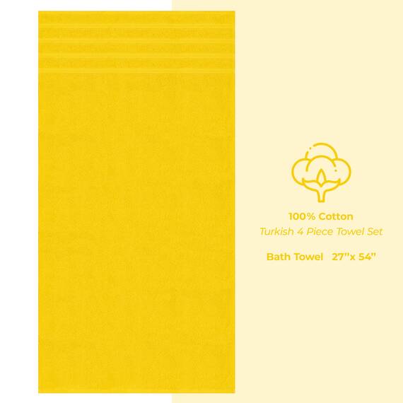 American Soft Linen Luxuriöses 4-teiliges Badetuch-Set, 100% Baumwolle, türkische Badetücher für Badezimmer, 68,6 x 137,2 cm, extra große Badezimmer-Duschtücher, gelbe Badetücher
