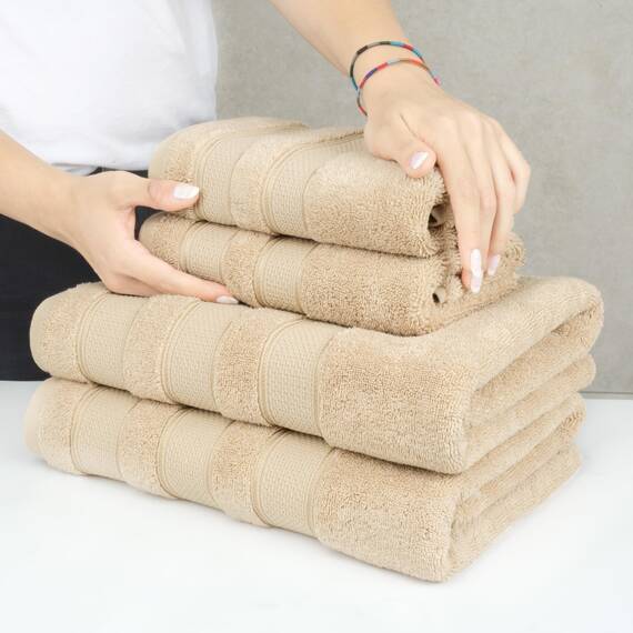 American Soft Linen Salem Türkisches Badetuch-Set, 100% Baumwolle, 600 g/m², 6 Stück Handtücher für Badezimmer, 2 Badetücher, 2 Handtücher, 2 Waschlappen, Beige