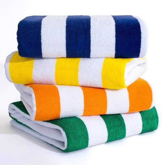 American Soft Linen Strandtücher, Cabana gestreift, 100 % Baumwolle, gemischte Farben, 76.2x152.4 cm, übergroße Strandtücher, weiche, saugfähige, sandfreie Badetücher (blau, gelb, orange), 4 Stück