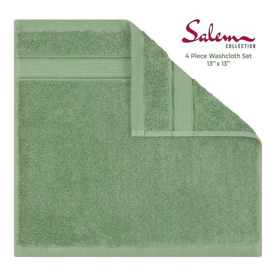 American Soft Linen Salem Waschlappen-Sets, 4-teilig, luxuriös, 600 g/m², 100 % Baumwolle, Waschlappen für Badezimmer, 33 x 33 cm, hochwertige Handtücher, Salbeigrün