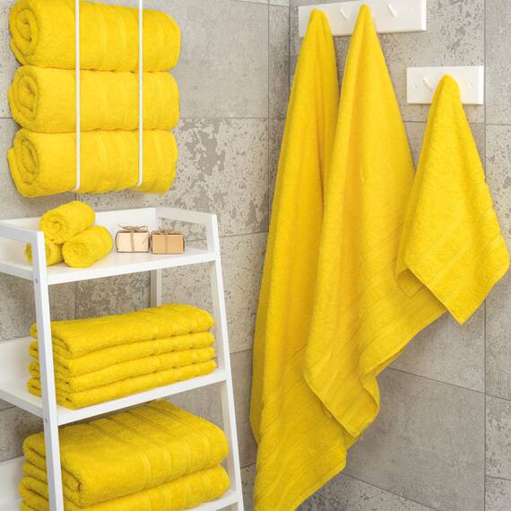American Soft Linen Luxuriöses 4-teiliges Badetuch-Set, 100% Baumwolle, türkische Badetücher für Badezimmer, 68,6 x 137,2 cm, extra große Badezimmer-Duschtücher, gelbe Badetücher