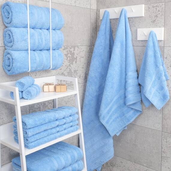American Soft Linen Luxuriöses 4-teiliges Badetuch-Set, 100% Baumwolle, türkische Badetücher für Badezimmer, 68,6 x 137,2 cm, große Badezimmer-Duschtücher, Himmelblau