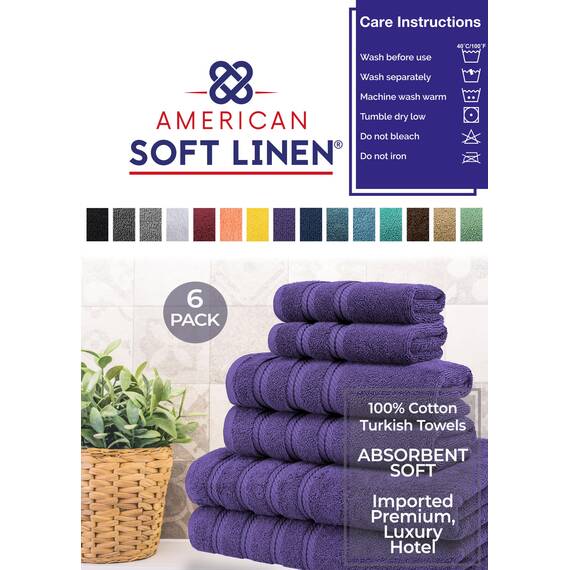 American Soft Linen Handtuch-Set, 100% türkische Carde-Baumwolle, 6-teilig, 560 g/m² Handtücher für Badezimmer, superweich, 2 Badetücher, 2 Handtücher, 2 Waschlappen, Rich Purple