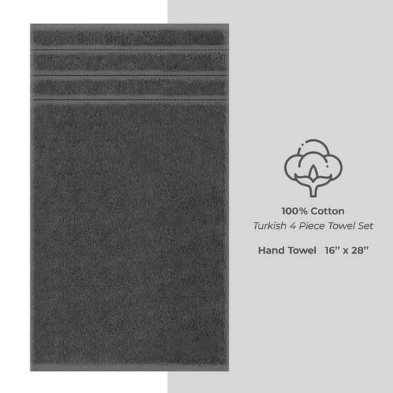 American Soft Linen Luxus-Handtücher für Badezimmer, 100% Baumwolle, türkisches 4-teiliges Handtuch-Set, 600 g/m², Handtücher für Küche, Dunkelgrau
