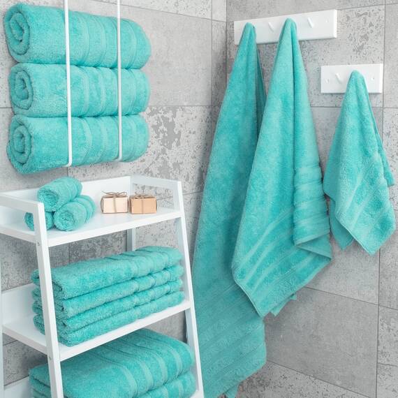 American Soft Linen Luxuriöses 4-teiliges Badetuch-Set, 100% Baumwolle, türkische Badetücher für Badezimmer, 68,6 x 137,2 cm, große Badezimmer-Duschtücher, türkisblaue Handtücher