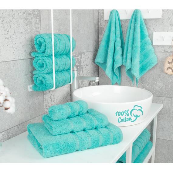 American Soft Linen Luxuriöses 6-teiliges Handtuch-Set, 2 Badetücher, 2 Handtücher, 2 Waschlappen, 100% türkische Baumwolle, Handtücher für Badezimmer, türkisblaue Handtuch-Sets