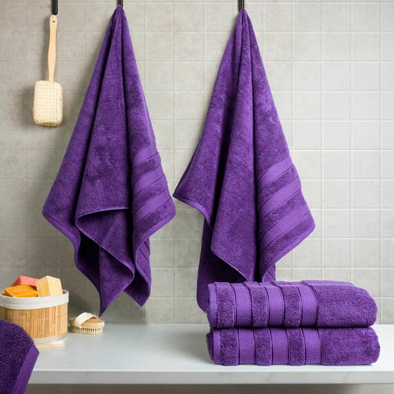 American Soft Linen Salem 4-teiliges türkisches Badetuchset für Badezimmer, 100% Baumwolle, 600 g/m², weich, saugfähig, schnell trocknend, Lila