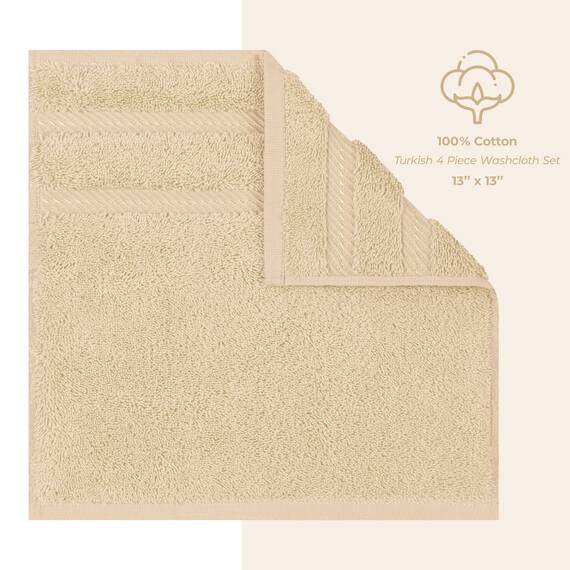 American Soft Linen Luxus-Waschlappen für Badezimmer, 600 g/m², 100% Baumwolle, 4-teiliges türkisches Waschlappen-Set, 33 x 33 cm, weiche Lappen für Körper und Gesicht, Beige