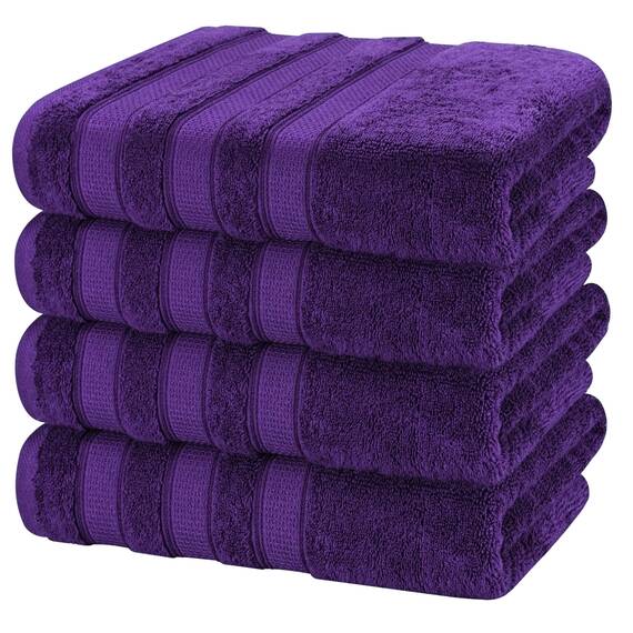 American Soft Linen Salem 4-teiliges türkisches Badetuchset für Badezimmer, 100% Baumwolle, 600 g/m², weich, saugfähig, schnell trocknend, Lila