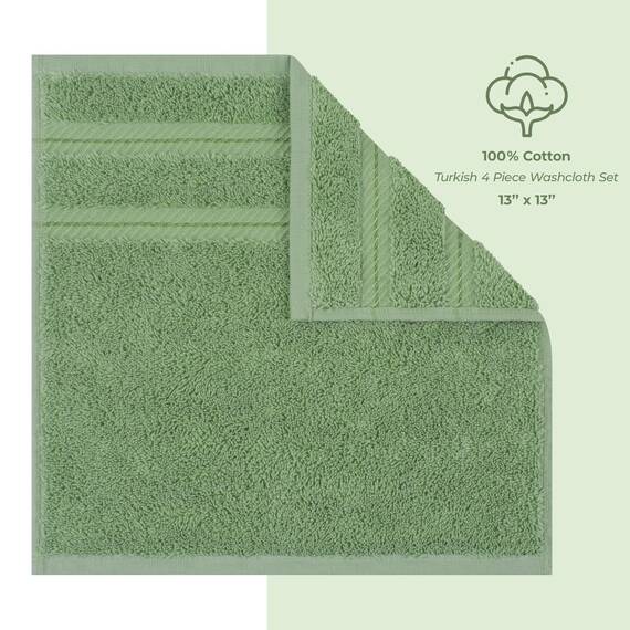 American Soft Linen Luxus-Waschlappen für Badezimmer, 100% Baumwolle, 4-teiliges türkisches Waschlappen-Set, 33 x 33 cm, weiche Lappen für Körper und Gesicht, Salbeigrün