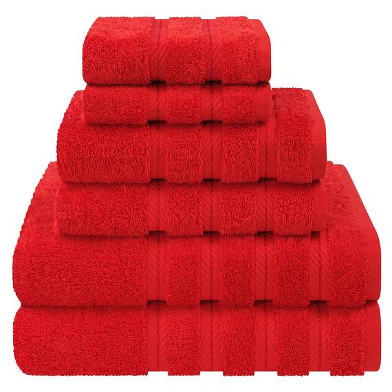 American Soft Linen Luxuriöses 6-teiliges Handtuch-Set, 2 Badetücher, 2 Handtücher, 2 Waschlappen, 600 g/m², 100% Baumwolle, türkische Handtücher für Badezimmer, Rot