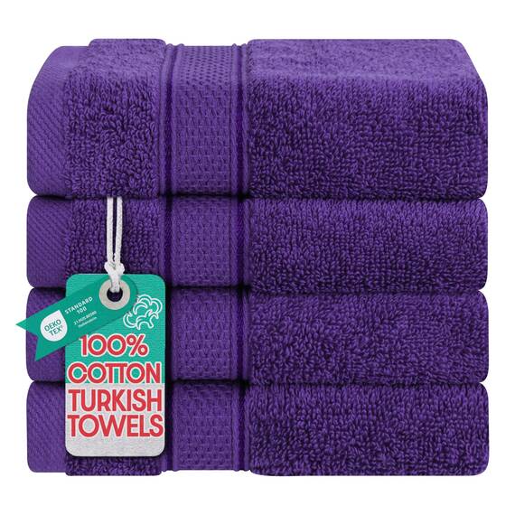 American Soft Linen Salem Waschlappen-Sets, 4-teilig, luxuriös, 600 g/m², 100 % Baumwolle, Waschlappen für Badezimmer, 33 x 33 cm, hochwertige Handtücher, Lila