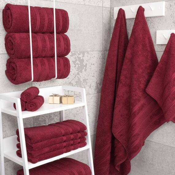 American Soft Linen, 4-teiliges Badetuch-Set, 100% türkische Baumwolle, 27 in 54 in Badetücher für Badezimmer, weiche, saugfähige Badetücher, extra groß, schnell trocknende Duschtücher, Burgunderrot