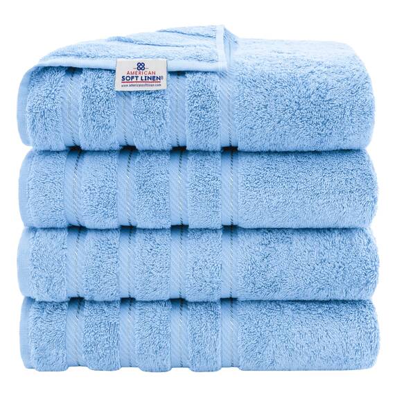 American Soft Linen Luxuriöses 4-teiliges Badetuch-Set, 100% Baumwolle, türkische Badetücher für Badezimmer, 68,6 x 137,2 cm, große Badezimmer-Duschtücher, Himmelblau