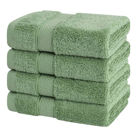 American Soft Linen Salem Waschlappen-Sets, 4-teilig, luxuriös, 600 g/m², 100 % Baumwolle, Waschlappen für Badezimmer, 33 x 33 cm, hochwertige Handtücher, Salbeigrün