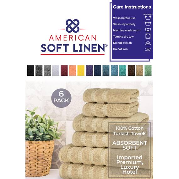 American Soft Linen Handtuch-Set, 100% Baumwolle, 590 g/m², schwer, weich, saugfähig, türkische Handtücher für Badezimmer, Sandtaupe, 6-teilig
