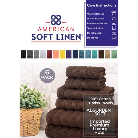 American Soft Linen, Handtuch-Set, 100% türkische Baumwolle, 6-teilig, saugfähig, langlebig, weich und flauschig, für Hotel- und Spa-Badetücher, 610 g/m², 2 Badetücher (Badwäsche-Set, braun)