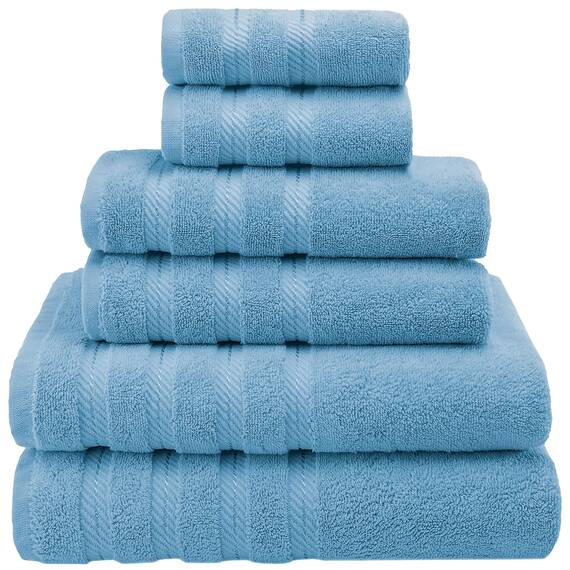 American Soft Linen 100% Türkische Carde Baumwolle 6-teiliges Handtuch-Set, 560 GSM Handtücher für Badezimmer, Superweich, 2 Badetücher, 2 Handtücher, 2 Waschlappen, Hellblau