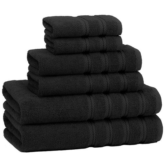 American Soft Linen, Handtuch-Set, 100% türkische Baumwolle, 6-teilig, saugfähig, langlebig, weich und flauschig, für Hotel- und Spa-Badetücher, 610 g/m², 2 Badetücher (Badwäsche-Set, schwarz)