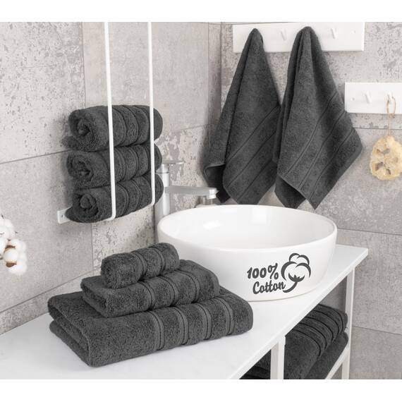 American Soft Linen 6-teiliges Handtuch-Set aus 100% türkischer echter Baumwolle für Bad und Küche, 2 Badetücher, 2 Handtücher und 2 Waschlappen, Grau