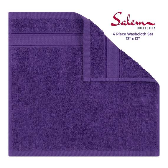 American Soft Linen Salem Waschlappen-Sets, 4-teilig, luxuriös, 600 g/m², 100 % Baumwolle, Waschlappen für Badezimmer, 33 x 33 cm, hochwertige Handtücher, Lila