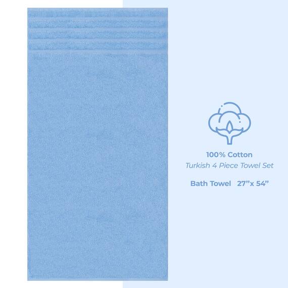 American Soft Linen Luxuriöses 4-teiliges Badetuch-Set, 100% Baumwolle, türkische Badetücher für Badezimmer, 68,6 x 137,2 cm, große Badezimmer-Duschtücher, Himmelblau