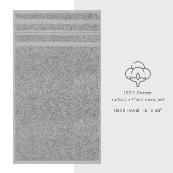 American Soft Linen Luxus-Handtuch-Set für Badezimmer und Küche - 4-teilig, 100% Baumwolle, Türkisch, 600 g/m², Hellgrau