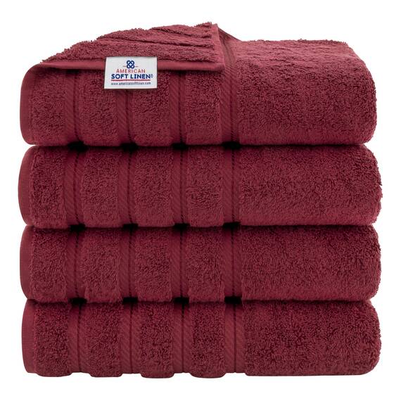 American Soft Linen, 4-teiliges Badetuch-Set, 100% türkische Baumwolle, 27 in 54 in Badetücher für Badezimmer, weiche, saugfähige Badetücher, extra groß, schnell trocknende Duschtücher, Burgunderrot