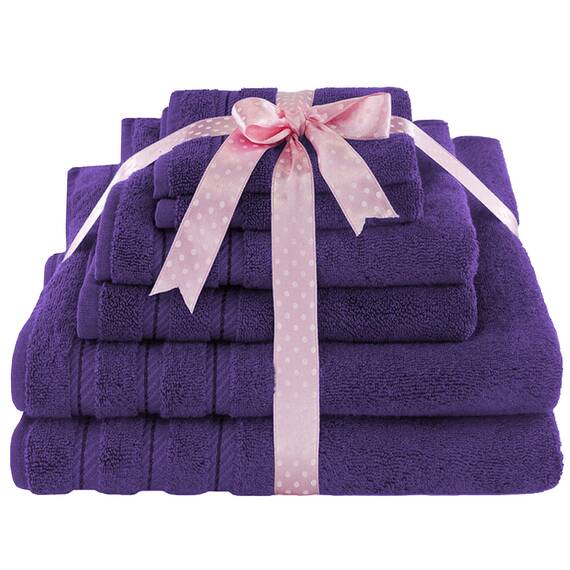 American Soft Linen Handtuch-Set, 100% türkische Carde-Baumwolle, 6-teilig, 560 g/m² Handtücher für Badezimmer, superweich, 2 Badetücher, 2 Handtücher, 2 Waschlappen, Rich Purple