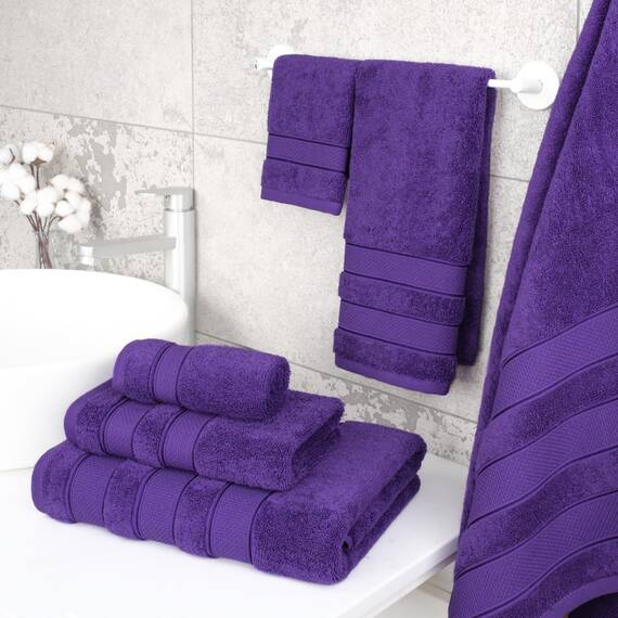 American Soft Linen Salem Türkisches Badetuch-Set, 100% Baumwolle, 600 g/m², 6 Stück Handtücher für Badezimmer, 2 Badetücher, 2 Handtücher, 2 Waschlappen, Lila