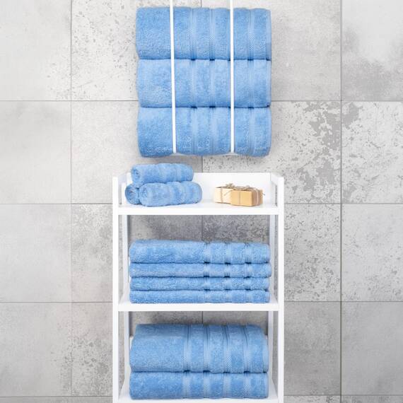 American Soft Linen Luxuriöses 4-teiliges Badetuch-Set, 100% Baumwolle, türkische Badetücher für Badezimmer, 68,6 x 137,2 cm, große Badezimmer-Duschtücher, Himmelblau