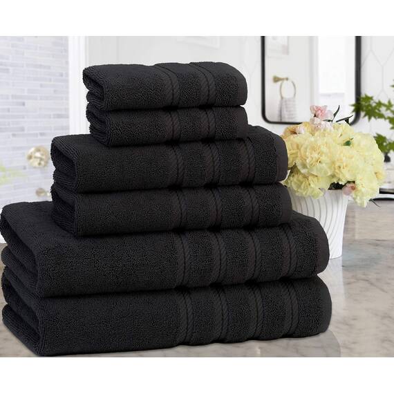 American Soft Linen, Handtuch-Set, 100% türkische Baumwolle, 6-teilig, saugfähig, langlebig, weich und flauschig, für Hotel- und Spa-Badetücher, 610 g/m², 2 Badetücher (Badwäsche-Set, schwarz)