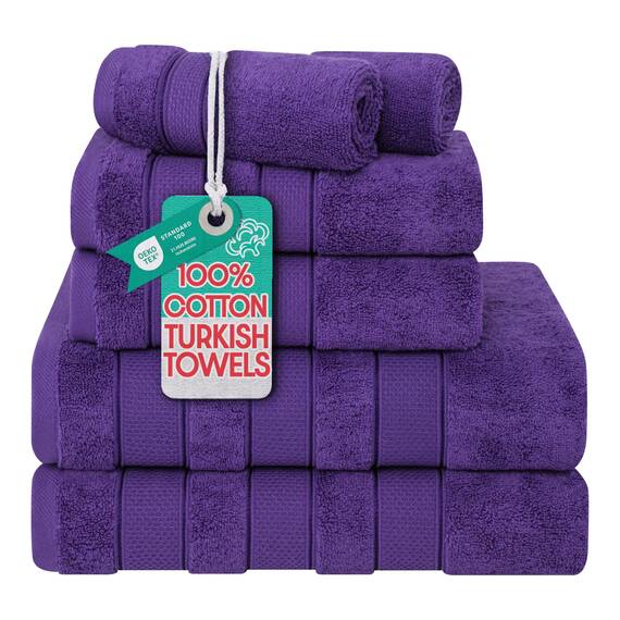 American Soft Linen Salem Türkisches Badetuch-Set, 100% Baumwolle, 600 g/m², 6 Stück Handtücher für Badezimmer, 2 Badetücher, 2 Handtücher, 2 Waschlappen, Lila