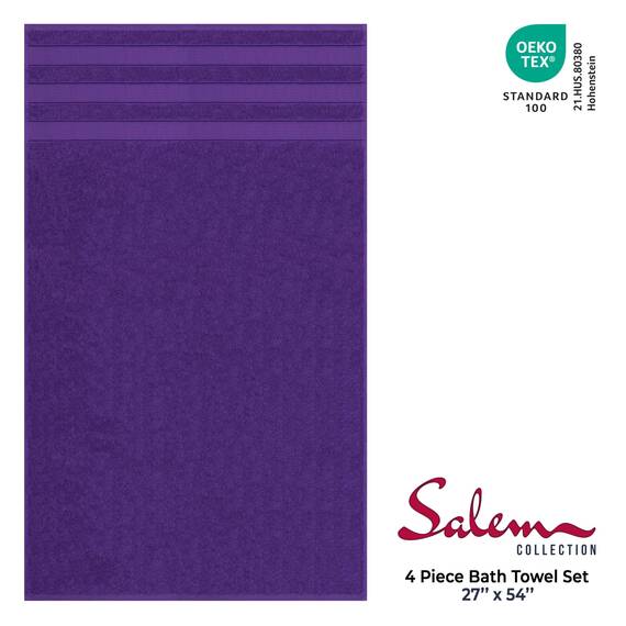 American Soft Linen Salem 4-teiliges türkisches Badetuchset für Badezimmer, 100% Baumwolle, 600 g/m², weich, saugfähig, schnell trocknend, Lila