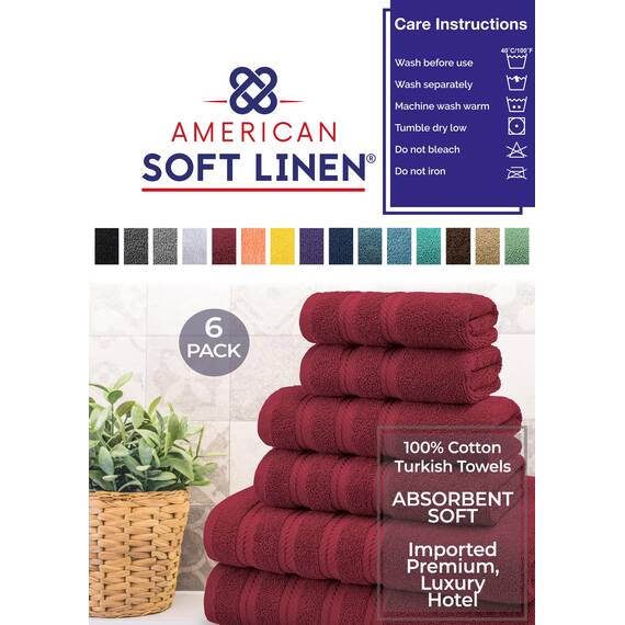 Premium, Luxus Hotel & Spa, 6-teiliges Handtuch-Set, Türkisch Handtücher, Baumwolle für maximale Weichheit und Saugkraft von American Weich, [Worth 78.95] Modern 27Wx54L, 16Wx28L, 13Wx13L Bordeaux