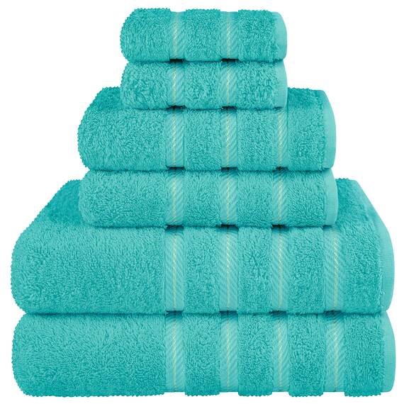 American Soft Linen Luxuriöses 6-teiliges Handtuch-Set, 2 Badetücher, 2 Handtücher, 2 Waschlappen, 100% türkische Baumwolle, Handtücher für Badezimmer, türkisblaue Handtuch-Sets