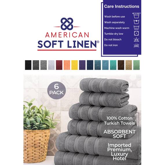 American Soft Linen, Handtuch-Set, 100% türkische Baumwolle, 6-teilig, saugfähig, langlebig, weich und flauschig, für Hotel- und Spa-Badetücher, 2 Handtücher (Badwäsche-Set, Rockridge Grey)