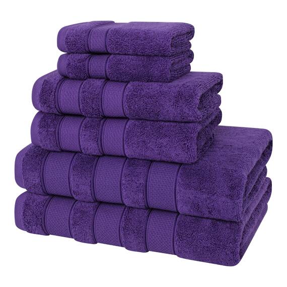 American Soft Linen Salem Türkisches Badetuch-Set, 100% Baumwolle, 600 g/m², 6 Stück Handtücher für Badezimmer, 2 Badetücher, 2 Handtücher, 2 Waschlappen, Lila