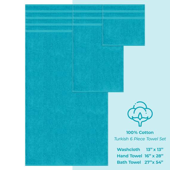 American Soft Linen Luxuriöses 6-teiliges Handtuch-Set, 2 Badetücher, 2 Handtücher, 2 Waschlappen, 100% türkische Baumwolle, Handtücher für Badezimmer, Aqua Blue Handtuch-Sets