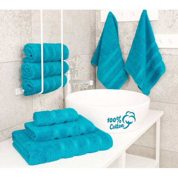 American Soft Linen Luxuriöses 6-teiliges Handtuch-Set, 2 Badetücher, 2 Handtücher, 2 Waschlappen, 100% türkische Baumwolle, Handtücher für Badezimmer, Aqua Blue Handtuch-Sets
