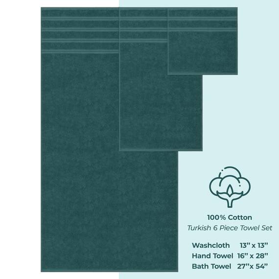 American Soft Linen Luxuriöses 6-teiliges Handtuch-Set, 2 Badetücher, 2 Handtücher, 2 Waschlappen, 100% Baumwolle, türkische Handtücher für Badezimmer, Blaugrün