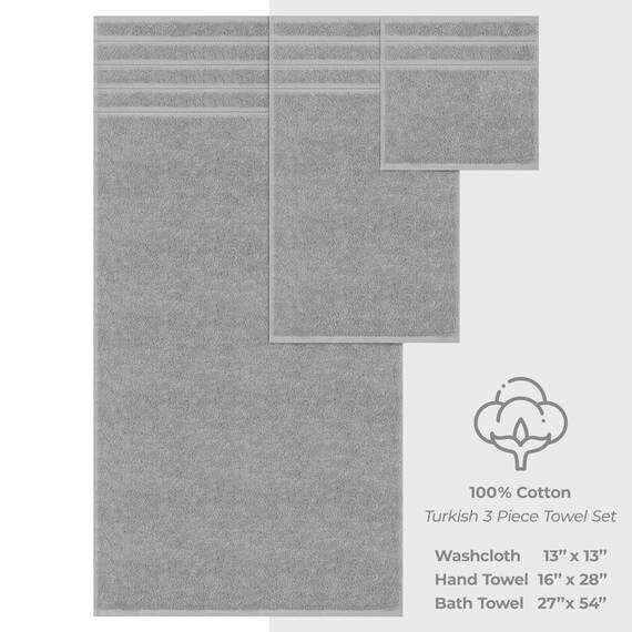 American Soft Linen Hochwertiges und luxuriöses Komplett-Set aus 3-teiligem Handtuch-Set für Küche und Bad, Baumwolle für maximale Weichheit und Saugfähigkeit, Rockridge Grey