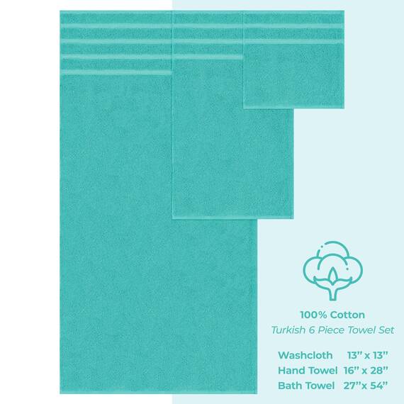 American Soft Linen Luxuriöses 6-teiliges Handtuch-Set, 2 Badetücher, 2 Handtücher, 2 Waschlappen, 100% türkische Baumwolle, Handtücher für Badezimmer, türkisblaue Handtuch-Sets