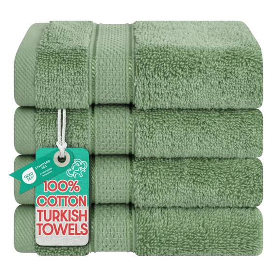 American Soft Linen Salem Waschlappen-Sets, 4-teilig, luxuriös, 600 g/m², 100 % Baumwolle, Waschlappen für Badezimmer, 33 x 33 cm, hochwertige Handtücher, Salbeigrün