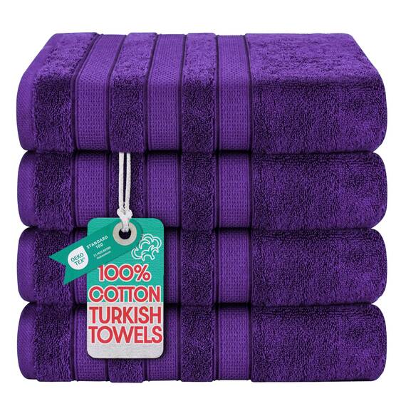 American Soft Linen Salem 4-teiliges türkisches Badetuchset für Badezimmer, 100% Baumwolle, 600 g/m², weich, saugfähig, schnell trocknend, Lila