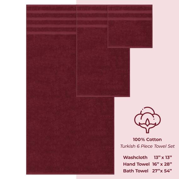 American Soft Linen Luxuriöses 6-teiliges Handtuch-Set, 2 Badetücher, 2 Handtücher, 2 Waschlappen, 600 g/m², 100 % Baumwolle, türkische Handtücher für Badezimmer, Bordeauxrot