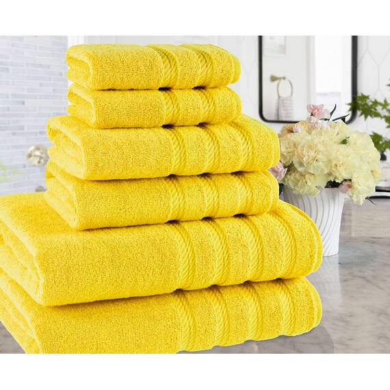 American Soft Linen Handtuch-Set, 100 % Carde-Baumwolle, 6-teilig, 590 g/m², schwer, weich, saugfähig, türkische Handtücher für Badezimmer, Sonnengelb