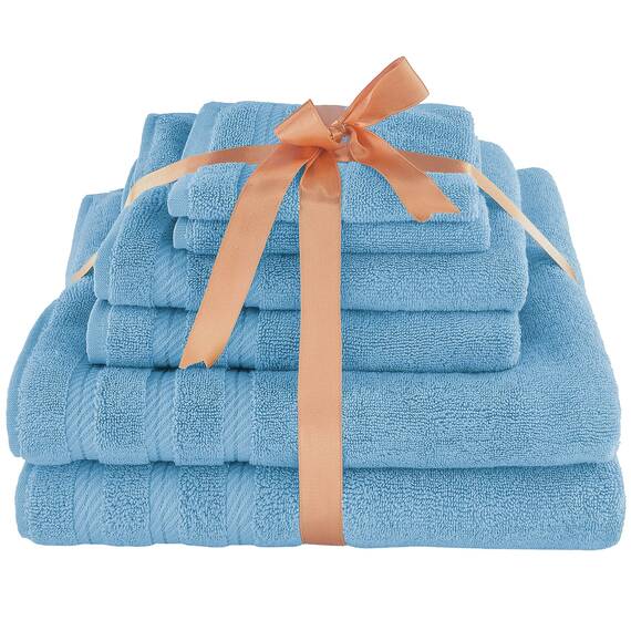 American Soft Linen 100% Türkische Carde Baumwolle 6-teiliges Handtuch-Set, 560 GSM Handtücher für Badezimmer, Superweich, 2 Badetücher, 2 Handtücher, 2 Waschlappen, Hellblau