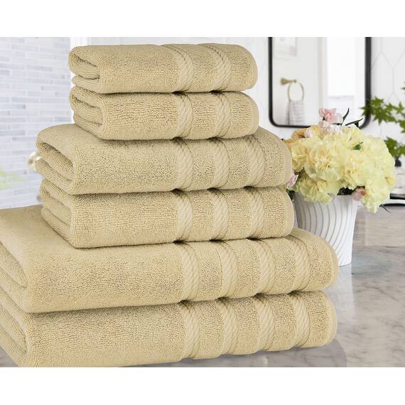 American Soft Linen Handtuch-Set, 100% Baumwolle, 590 g/m², schwer, weich, saugfähig, türkische Handtücher für Badezimmer, Sandtaupe, 6-teilig